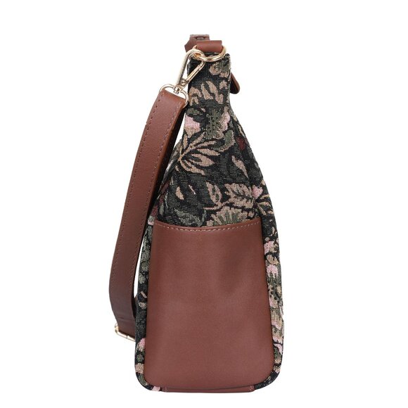Women's Hobo Bag in Vintage Pattern Tapestry Fabric & Leather Crossbody Sling - Picture 6 of 8